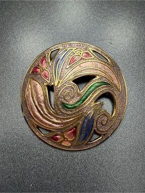 🐈‍⬛🐈‍⬛50%off Vintage Cloisonné  Enamel Swirl Round Brooch #cz581